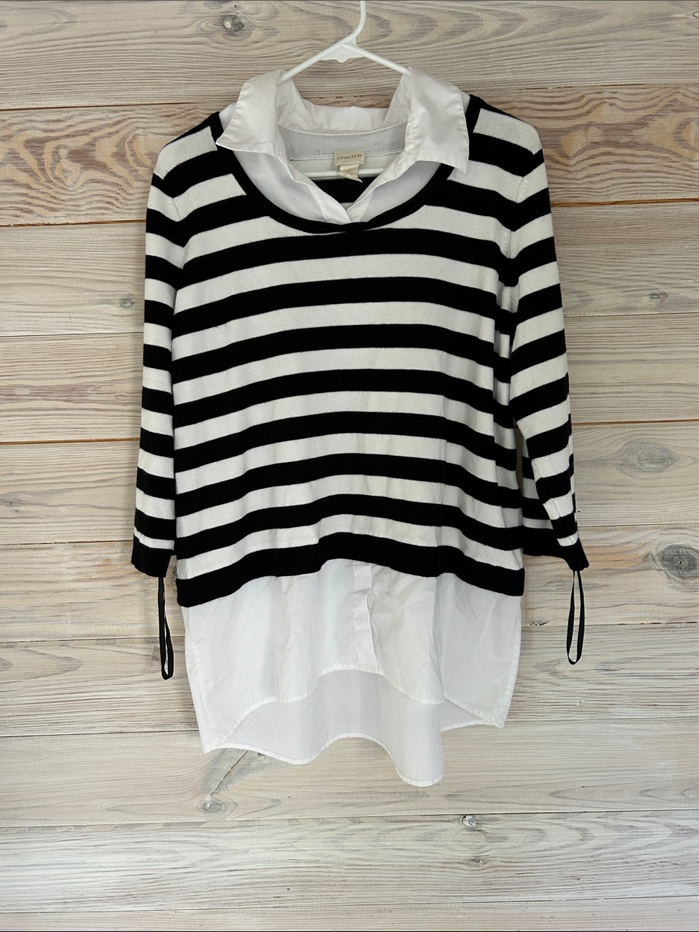 NWOT Chico's Striped Black & White Layered Button-Front Women's Top Size 3